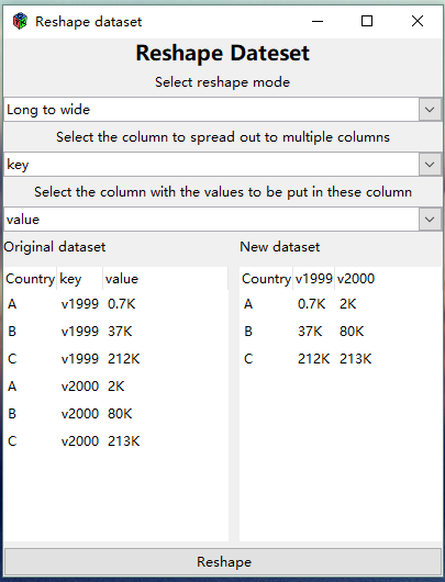 Reshape from long to wide format