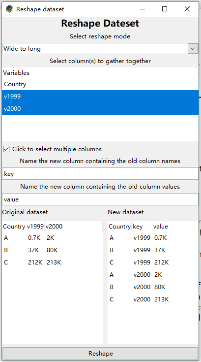 Reshape from wide to long format